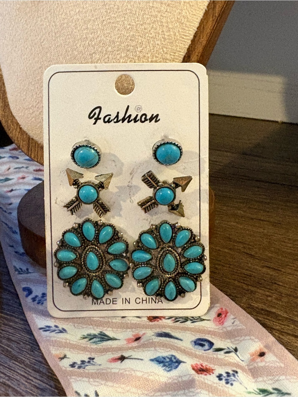 Turquoise Floral Cluster Earrings Set